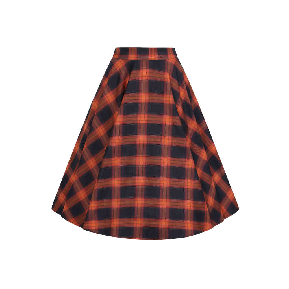 Banned - Sue Pumpkin Checks Swing Skirt - Orange/Blue